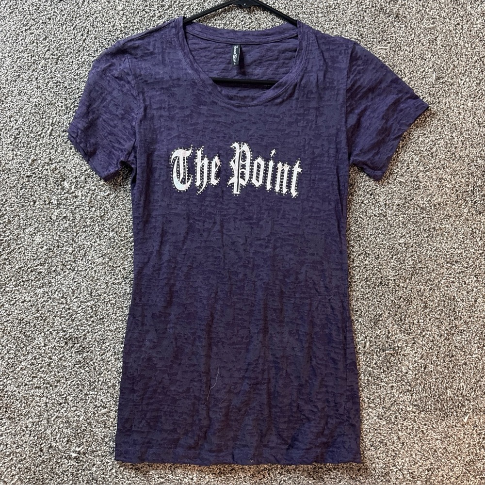 Sweet Girl Sheer Jacquard Purple Tee T-shirt “The Point” Glitter Print (L) Large